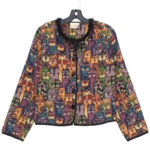 Vintage Allover Cat Lady Tapestry Jacket Wearable Art Grandmacore 90s Teacher M